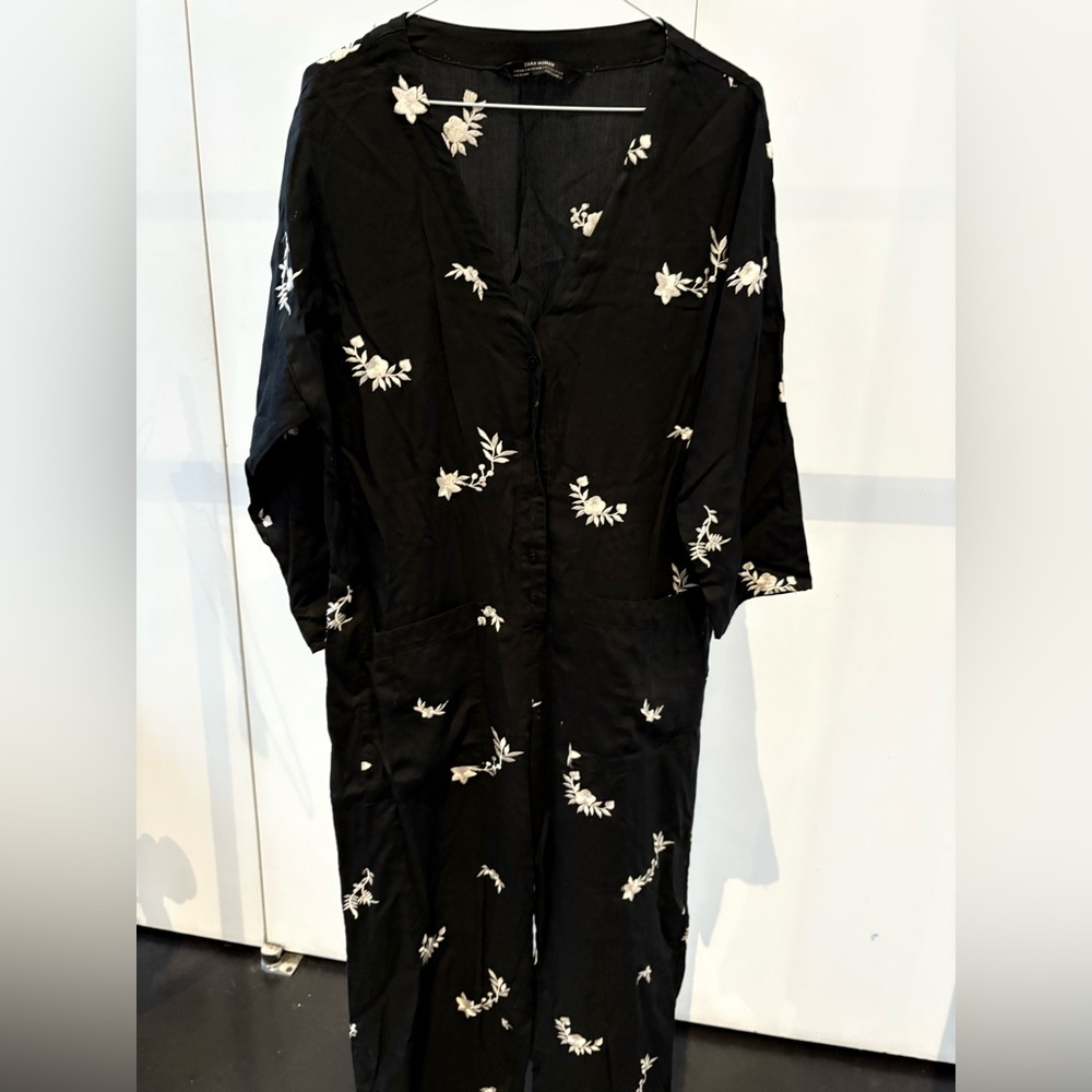 Zara Black and White Floral Jumpsuit